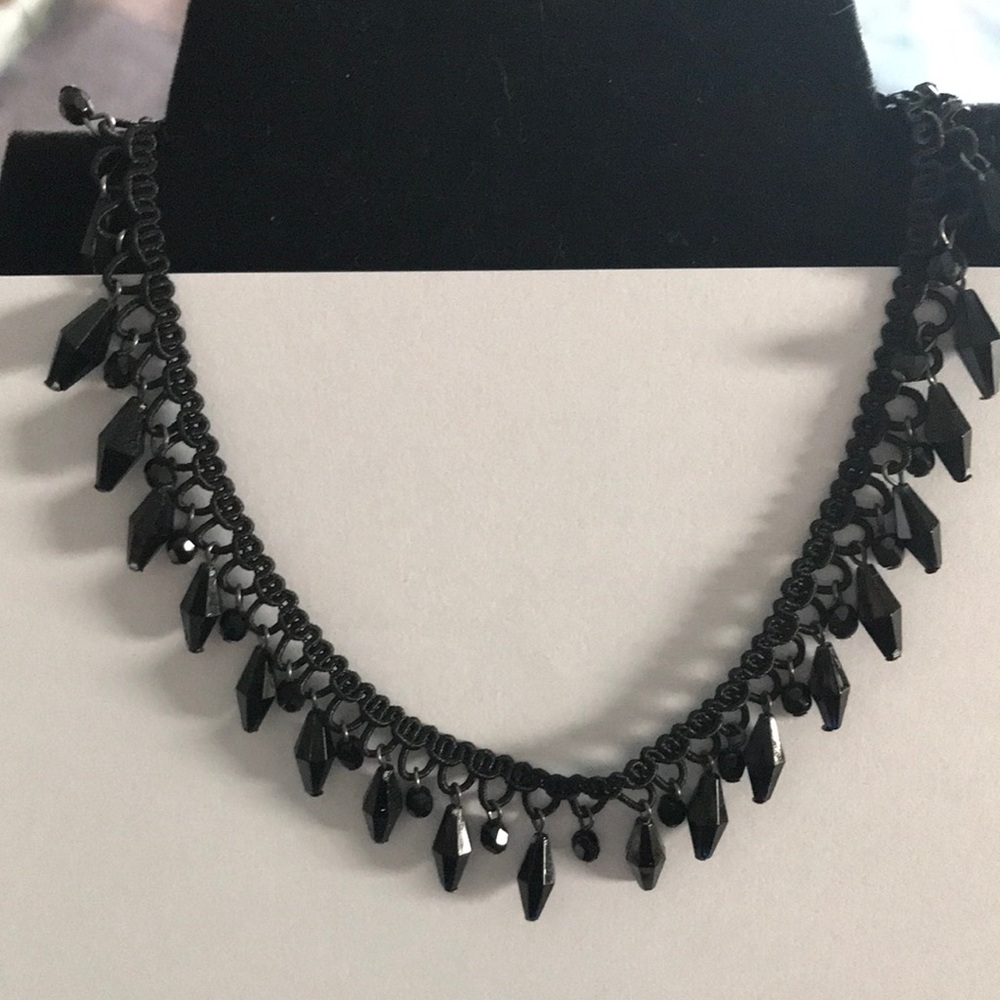Black Lace Choker with Jet Beads